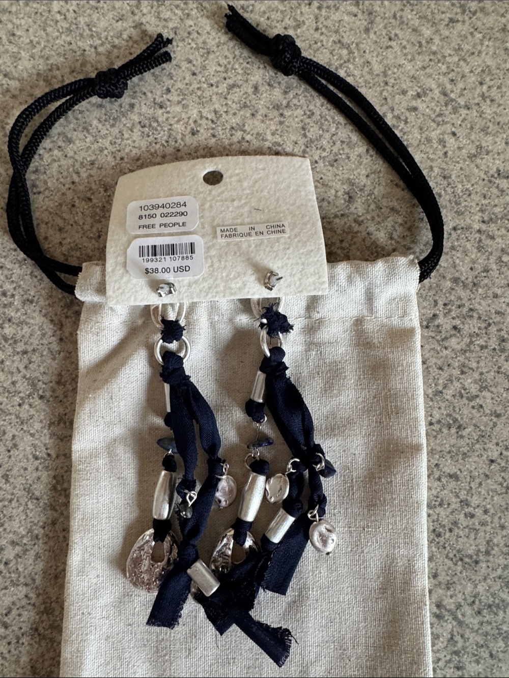 Free People Navy & Silver Fabric Tassel Drop Earrings - Picture 4 of 4